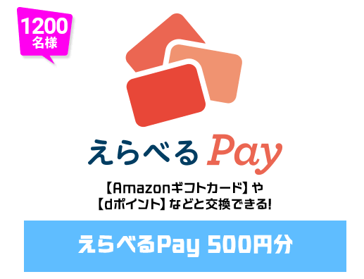 1200名様 えらべるPay 500円分